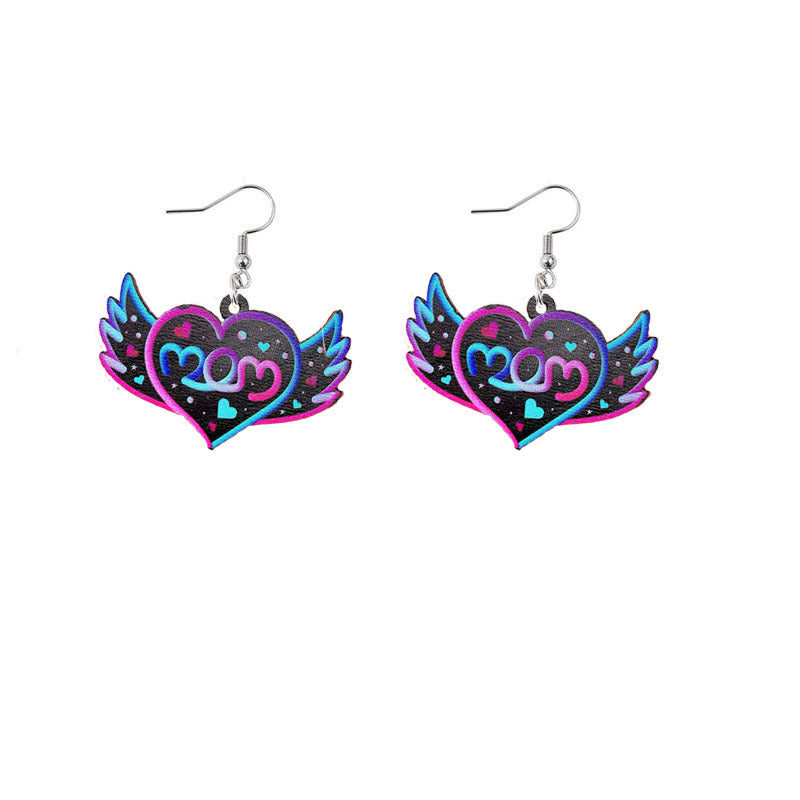 Wholesale Mother's Day Mama Printed Wooden Earrings